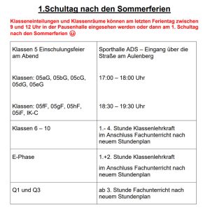 Erster Schultag nach den Sommerferien